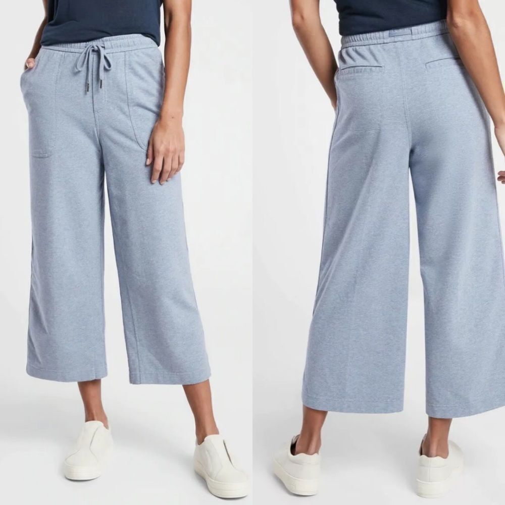 Athleta farallon heathered wide leg crop pants blue women’s size 2
